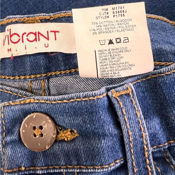 Vibrant MIU Dark Blue Denim Extreme Flare High Rise Jeans 29 USA Made Boho Y2K - Picture 8 of 9